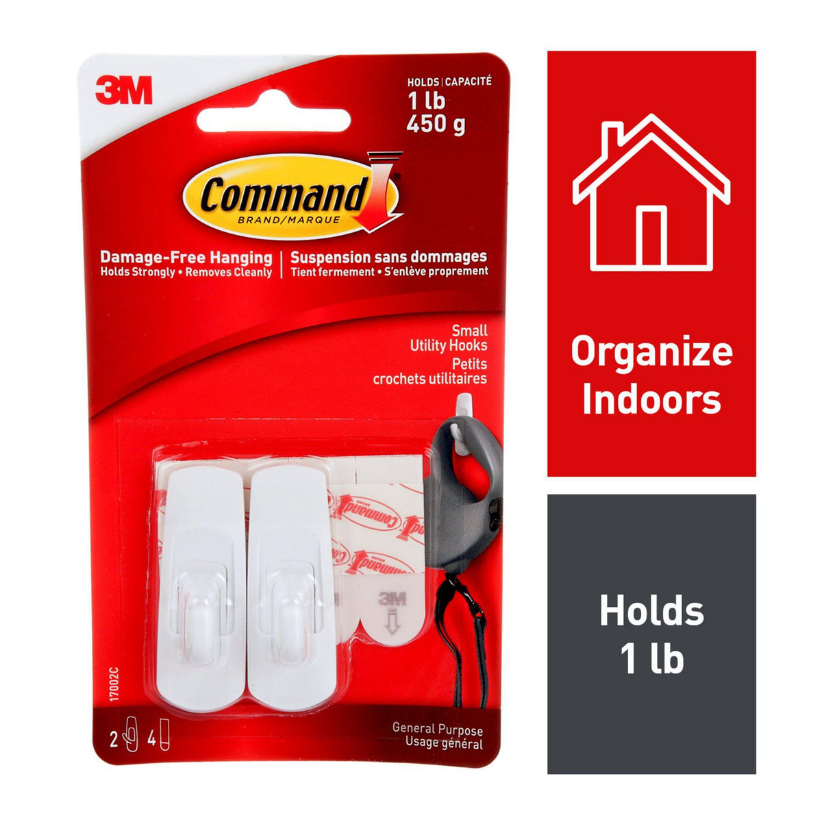 3M COMMAND Utility Hooks Strong Adhesive Removable Wall Hanging Hook No  Drill 17001/17002/17003/17004