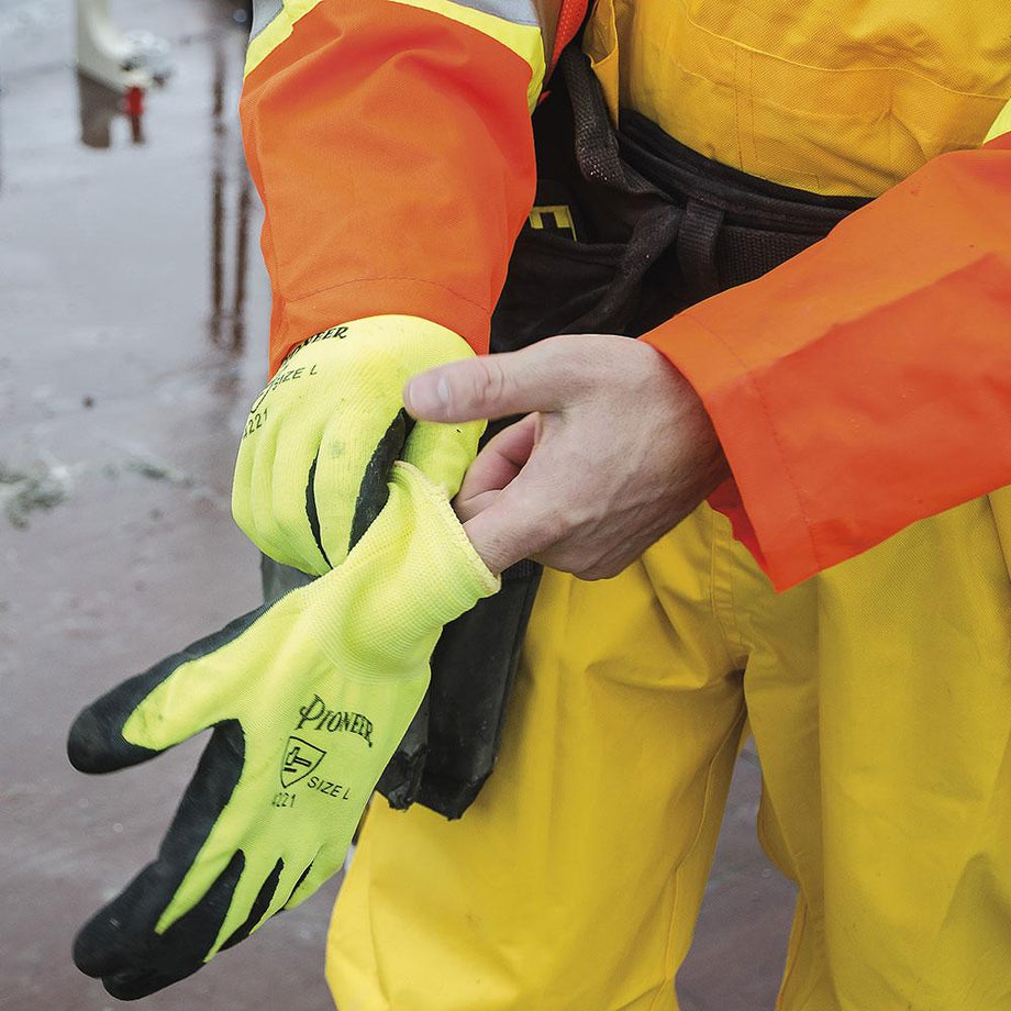 Yellow String Knit Work Gloves with PVC Criss-Cross Grip, L